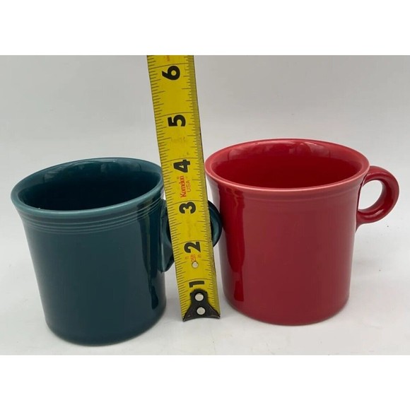 Fiesta Ware Tom Jerry Coffee Mugs Set of 2 HLC O Ring Handle Cups Red Green - Picture 8 of 8